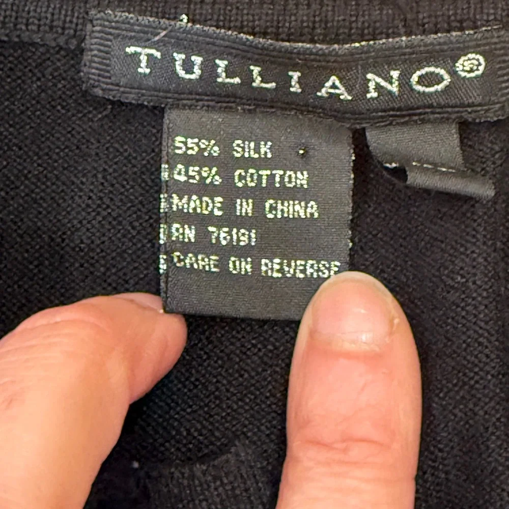 Tulliano‎ Mens Black Silk Cotton Blend Long Sleeve Polo Sweater XL Collared Knit
